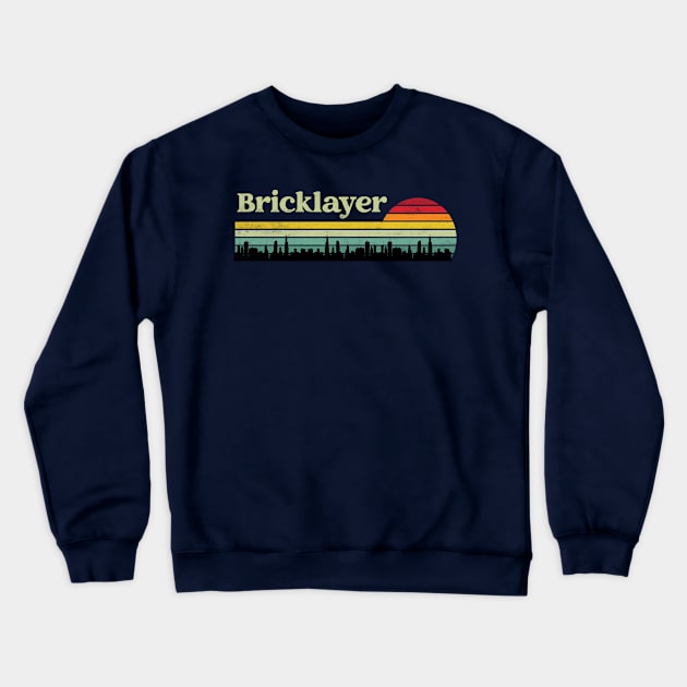 Bricklayer - Retro Sunset & Skyline Design Crewneck Sweatshirt by best-vibes-only